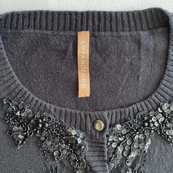 Loy and Ford Cashmere Silk button front sleeveless sweater vest beaded sequin 10 - Picture 3 of 12